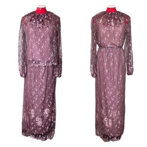 Vtg Rina DiMontella Early 80’s Silk Lace Ruffle Collar camisole blouse skirt